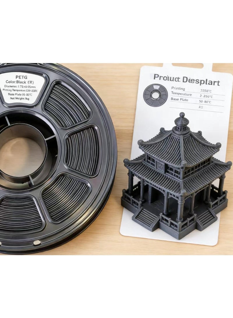 موردلي خيوط طباعة ثلاثية الأبعاد من مادة PETG باللون الأسود، قطر 1.75 مم - بكرة بوزن 1 كجم، تتميز بقوة عالية وتشوه منخفض، متوافقة مع معظم طابعات FDM. - Image 4